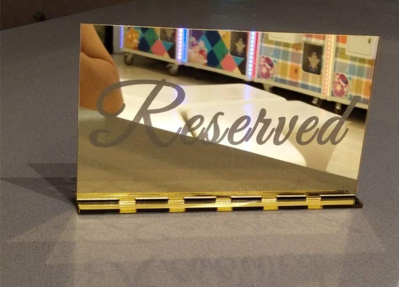 YongPan Set of 2 Acrylic Mirror Reserved Table Sign, Acrylic Freestanding Decoration, Acrylic Free Standing Reserved Wedding Signs (Gold) - Image 4